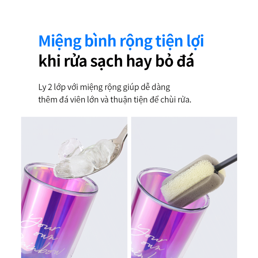 Ly nhựa 2 lớp LocknLock Rainbow double wall cold cup 750ml HAP507 , kèm ống hút và cọ rửa  - K-MALL