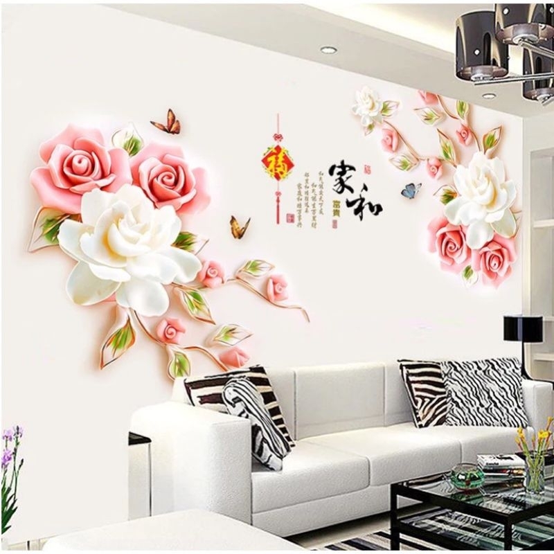 Decal dán tường, tranh dán tường hoa hồng 3d trang trí phòng khách ...
