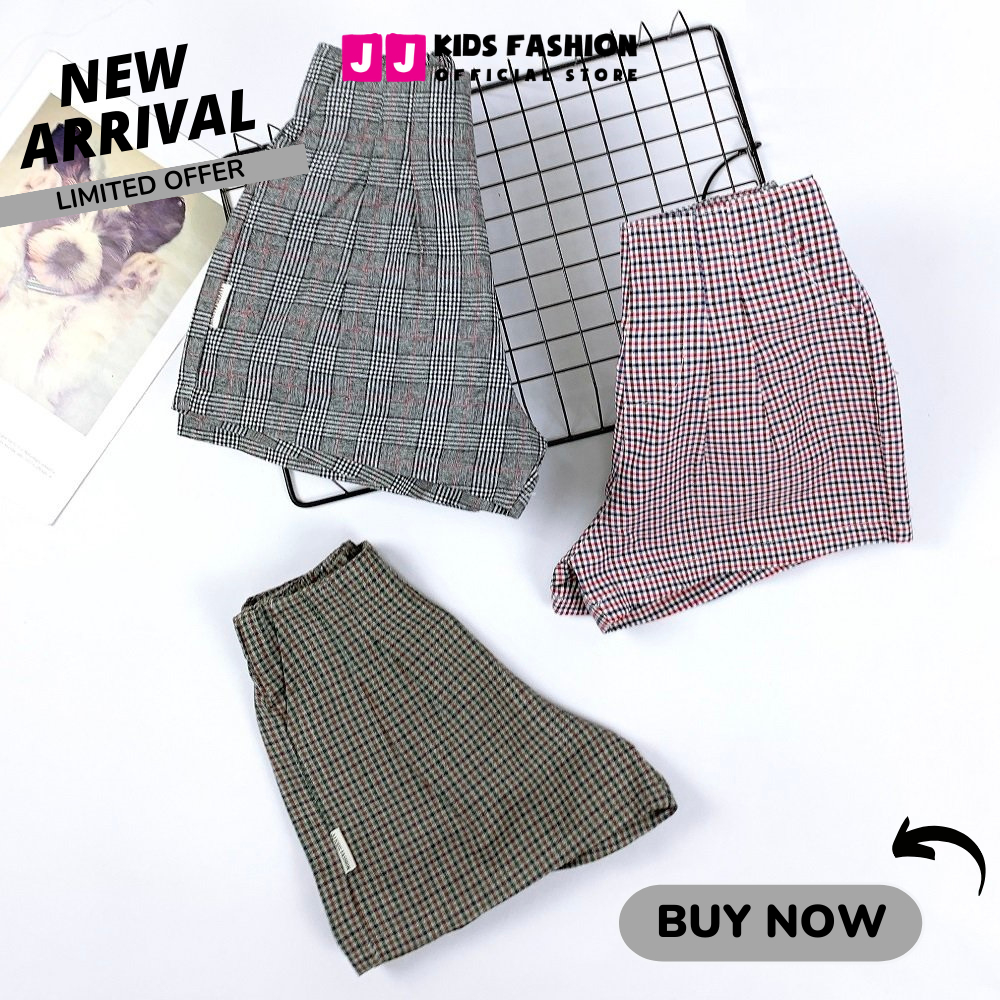 Quần short bé gái kaki sọc caro thời trang, năng động mùa hè - JJ Kids