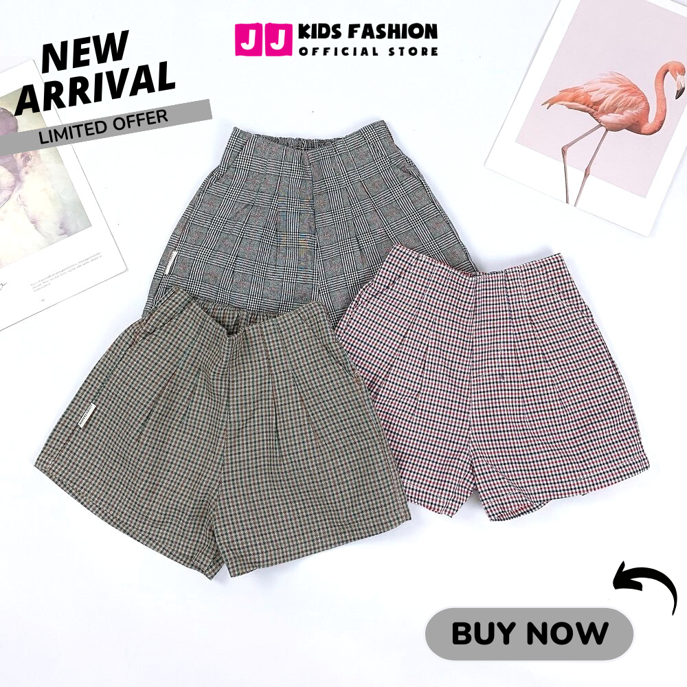 Quần short bé gái kaki sọc caro thời trang, năng động mùa hè - JJ Kids