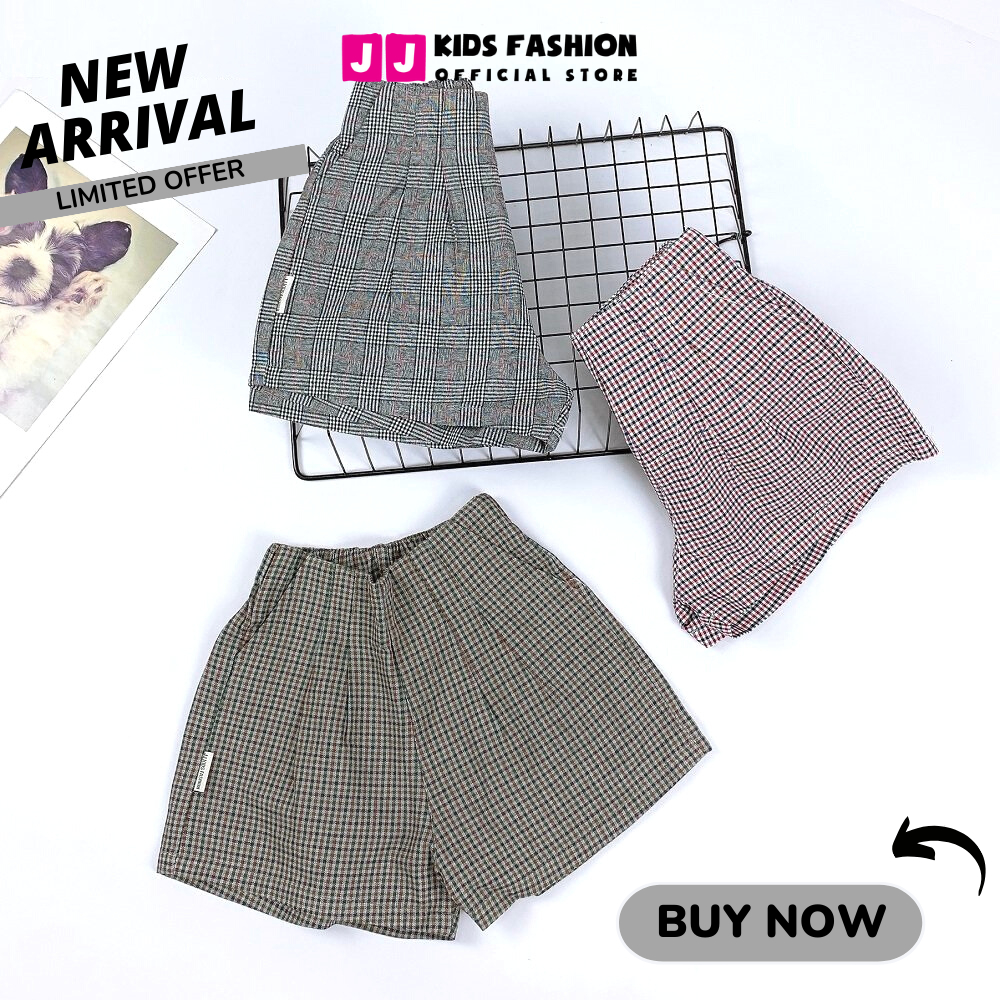 Quần short bé gái kaki sọc caro thời trang, năng động mùa hè - JJ Kids