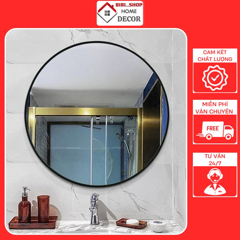 Gương Treo Tường Khung Hợp Kim Nhôm Cao Cấp, Gương Nhà Tắm Hình Tròn Khung Kim Loại Siêu Bền