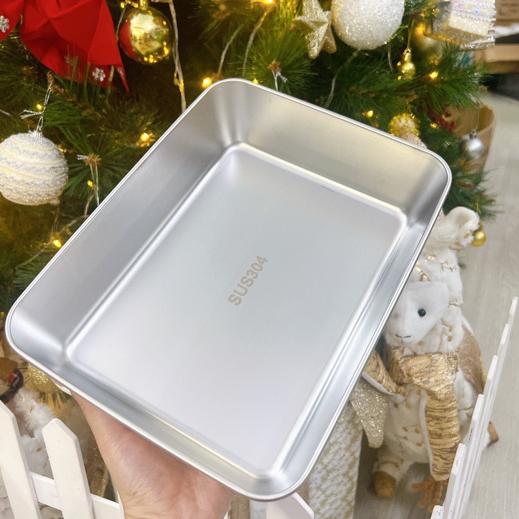 Hộp Đựng Thức Ăn Bằng INOX 304 19x25x5cm Có nắp Đậy. Khay Đựng Thực Phẩm Cao Cấp Chống Rỉ