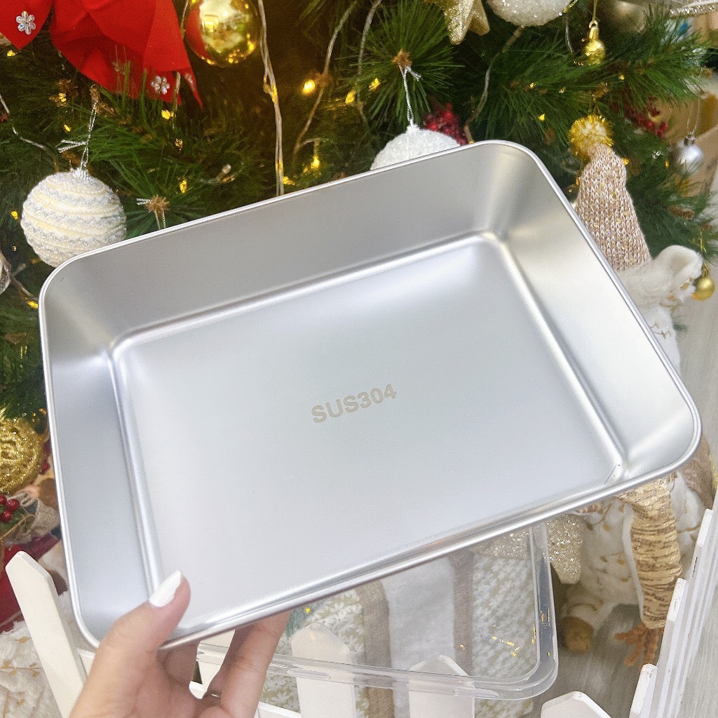 Hộp Đựng Thức Ăn Bằng INOX 304 19x25x5cm Có nắp Đậy. Khay Đựng Thực Phẩm Cao Cấp Chống Rỉ