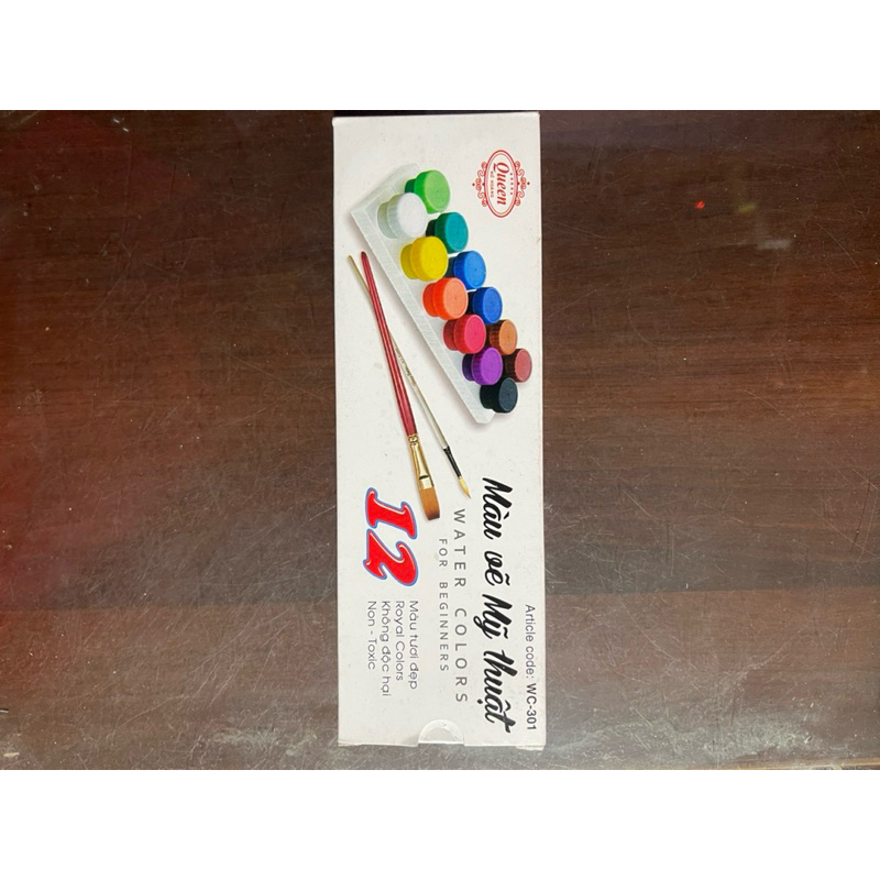 MÀU VẼ MỸ THUẬT QUEEN, HỘP 12 MÀU, TƯƠI ĐẸP, AN TOÀN, MÃ WC-301 - VPP QUỐC HUY