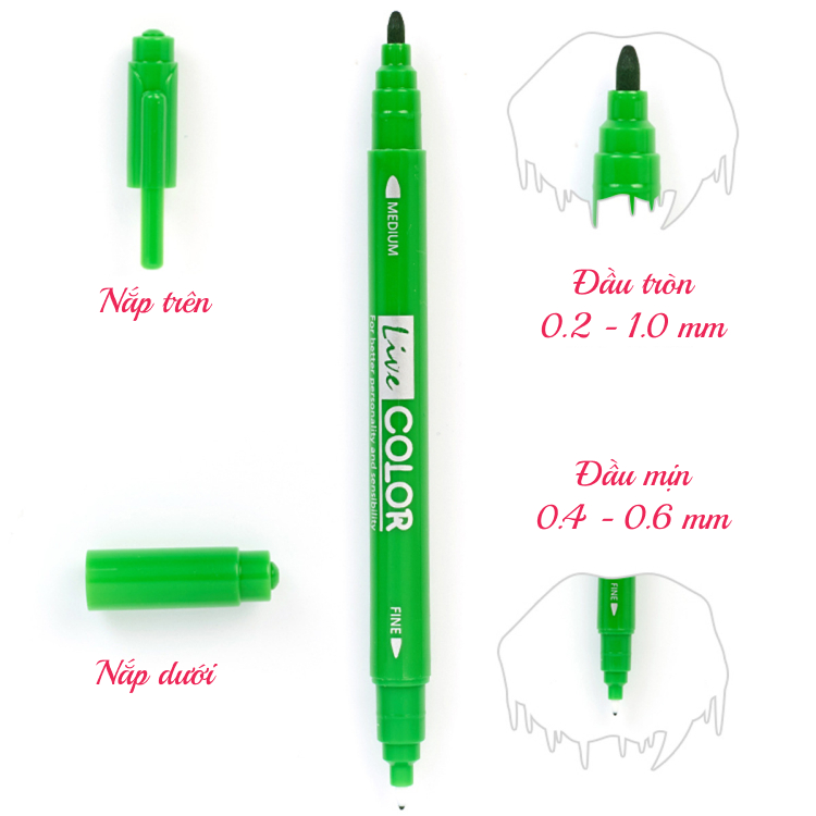 Bút dạ quang hai đầu Monami hàn quốc K16 bút nước dày mỏng dùng để đánh dấu và viết