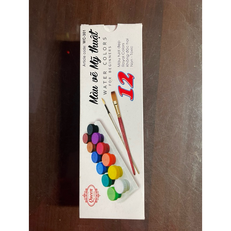 MÀU VẼ MỸ THUẬT QUEEN, HỘP 12 MÀU, TƯƠI ĐẸP, AN TOÀN, MÃ WC-301 - VPP QUỐC HUY