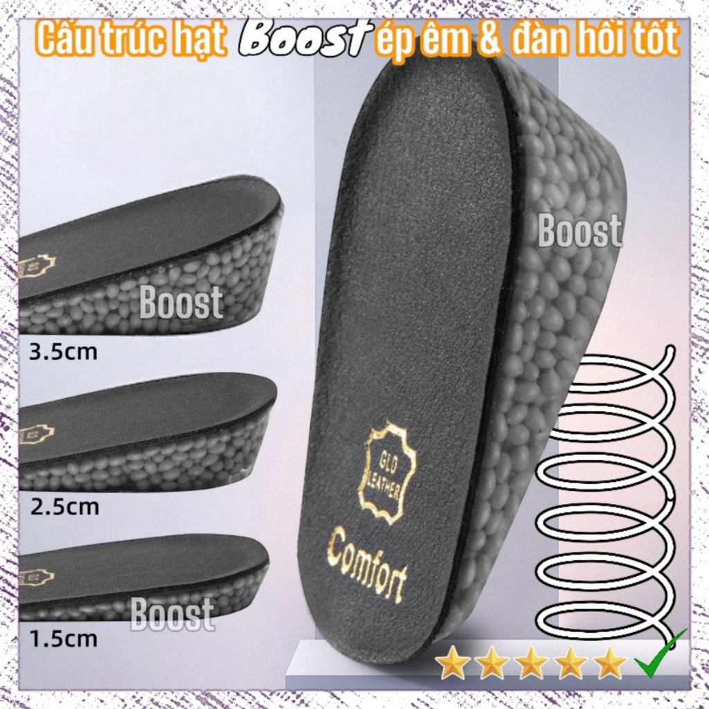Miếng lót hậu  giày nữ tăng chiều cao  dày dặn mặt da bò đế ép Boost siêu êm đàn hồi độ bám cao