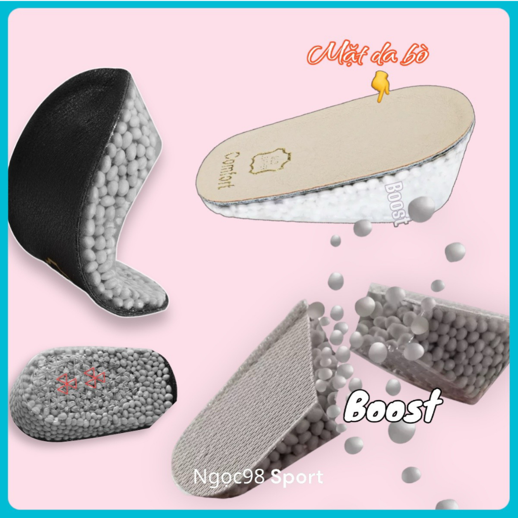 Miếng lót hậu  giày nữ tăng chiều cao  dày dặn mặt da bò đế ép Boost siêu êm đàn hồi độ bám cao