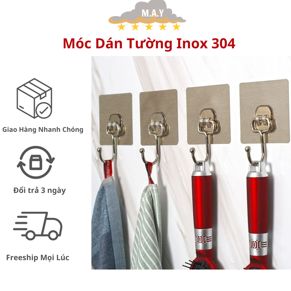 Móc Dán Tường Inox 304 Cao Cấp Chịu Lực 5KG - Siêu Dính Bám Chắc Tường ...