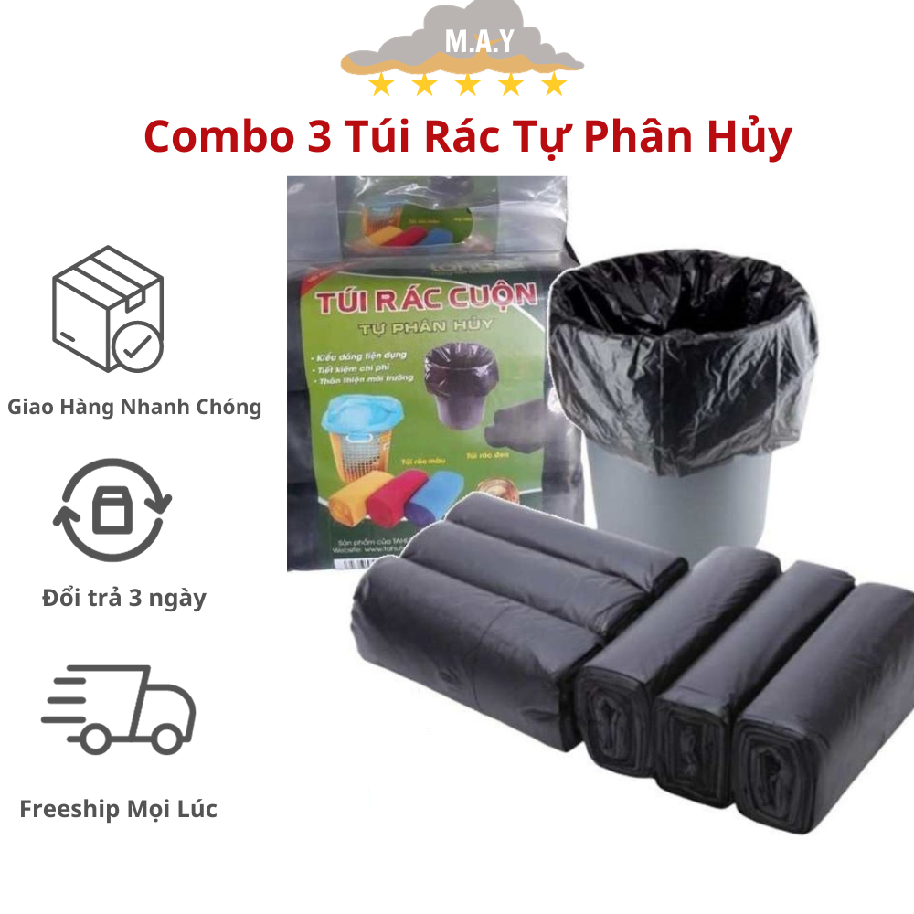1 Cuộn Túi Rác Tự Phân Hủy - Bao Rác Đen Kích Thước Lớn 55*65 cm, Bảo ...