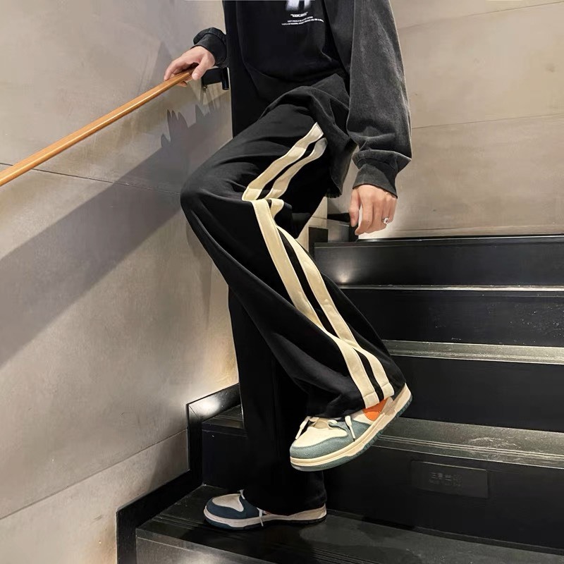 Quần dài suông nam nữ unisex 3KMEN phối dây kẻ sườn dây rút gấu quân