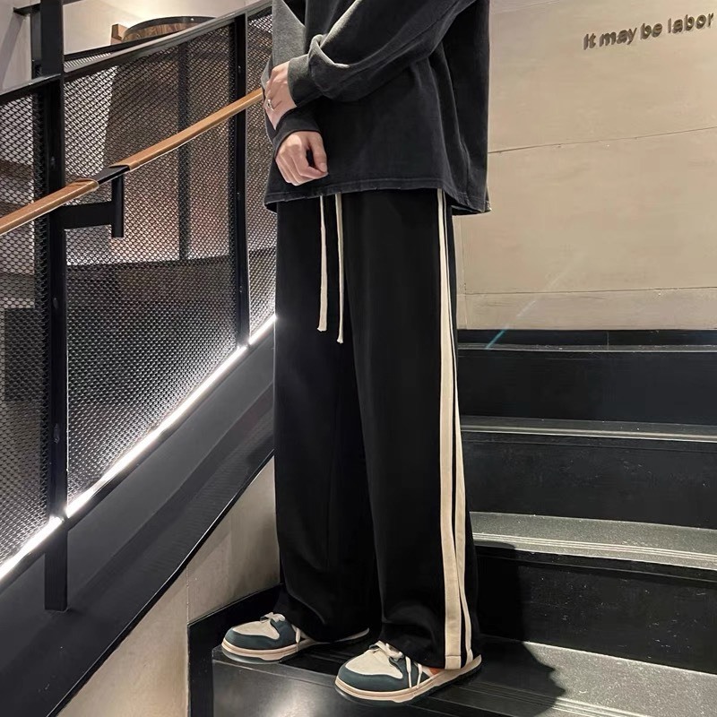 Quần dài suông nam nữ unisex 3KMEN phối dây kẻ sườn dây rút gấu quân