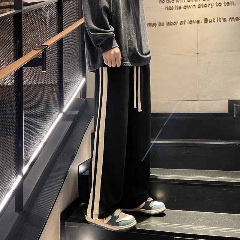 Quần dài suông nam nữ unisex 3KMEN phối dây kẻ sườn dây rút gấu quân