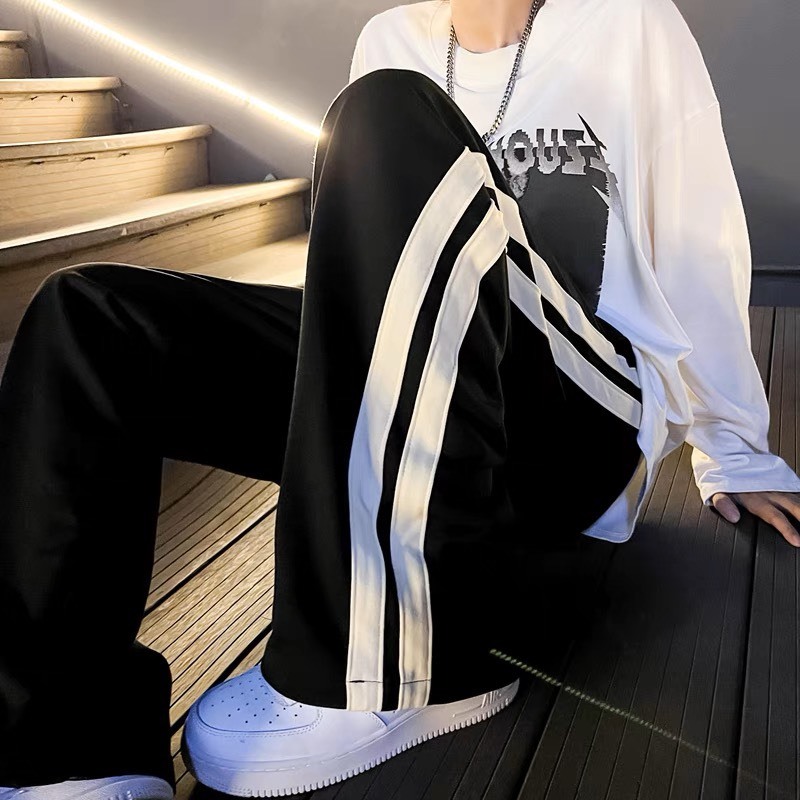 Quần dài suông nam nữ unisex 3KMEN phối dây kẻ sườn dây rút gấu quân