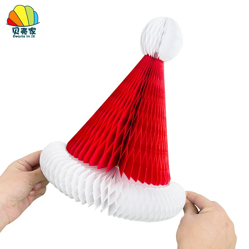 Mũ và cây thông noel giấy xếp tổ ong treo trang trí Giáng Sinh - Đồ treo trang trí Giáng sinh đẹp