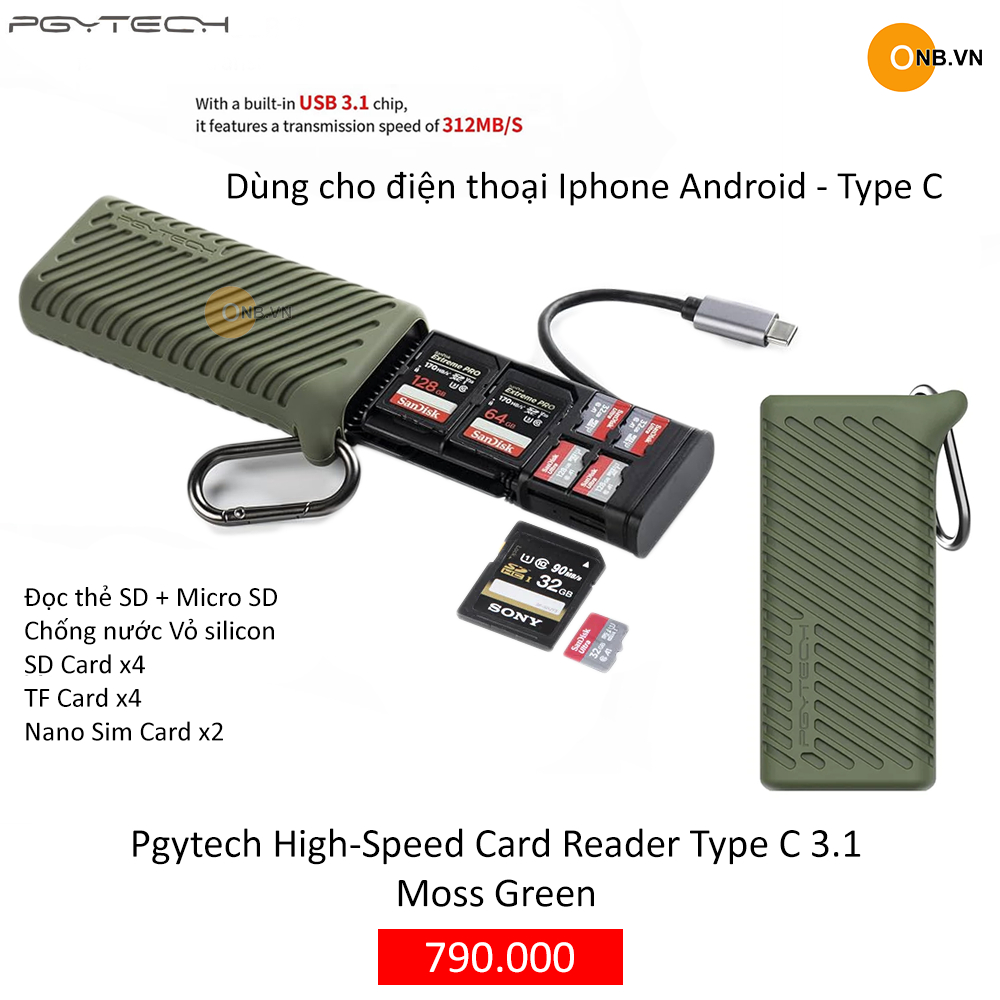 PGYTECH High-Speed Reader Card Type C 3.1 Moss Green - Đầu đọc thẻ nhớ ...