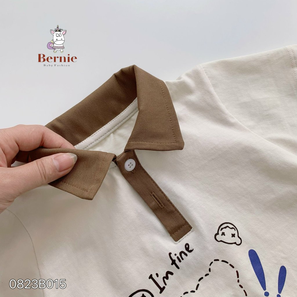 Bộ polo cộc tay in gấu cho bé, set bộ áo cotton quần kaki in hoạ tiết gấu bé trai