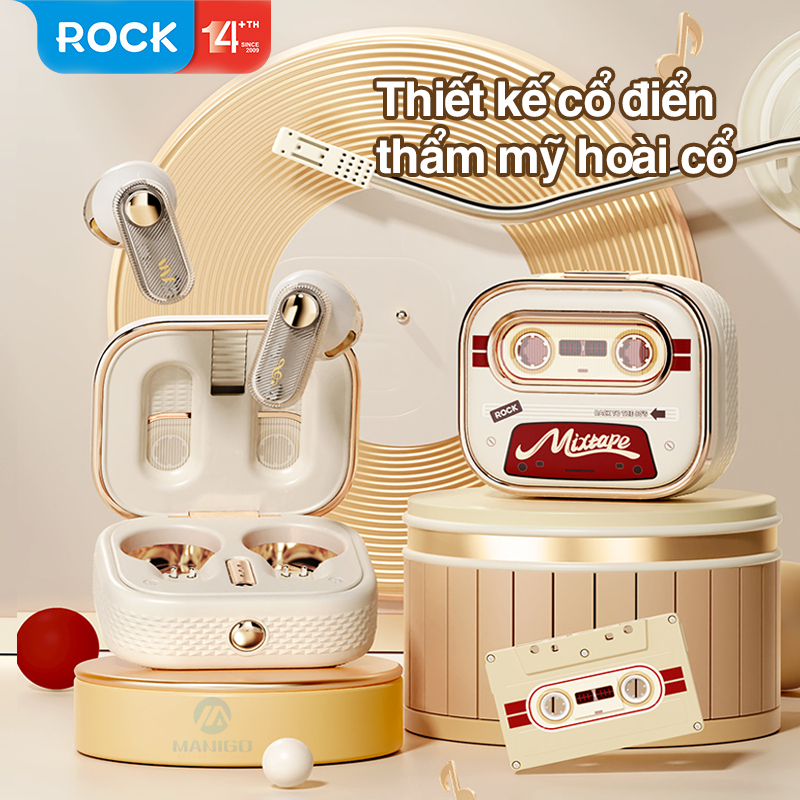 Ảnh Tai nghe bluetooth không dây nhét tai  TWS Rockspace Retro Mix Tape nghe nhạc lên đến 20h BH 1 năm 1