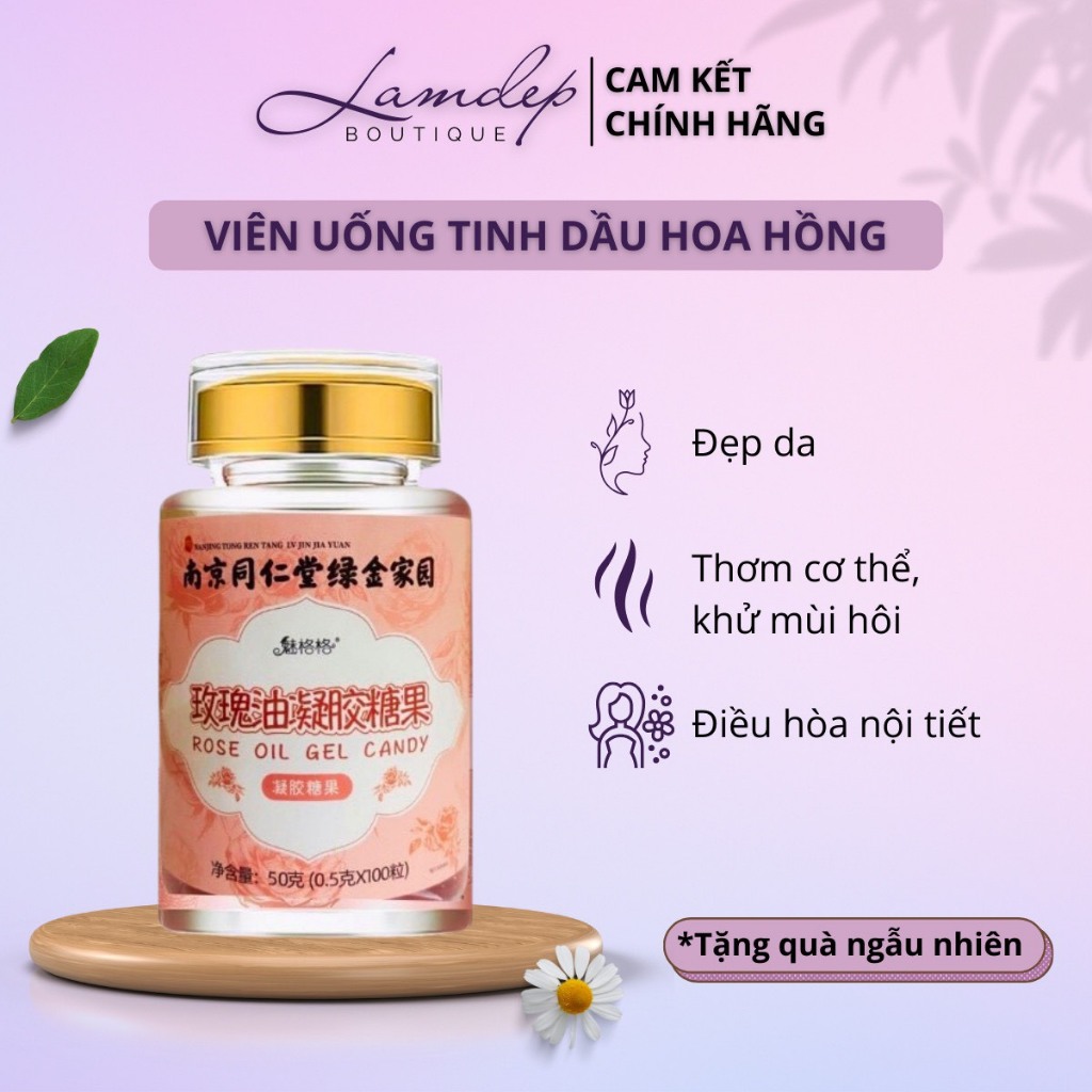 Viên Uống Tinh Dầu Hoa Hồng Thơm Cơ Thể, Chống Lão Hóa Đẹp Da Đồng Nhân Đường Chính Hãng [HỘP 100 VIÊN]