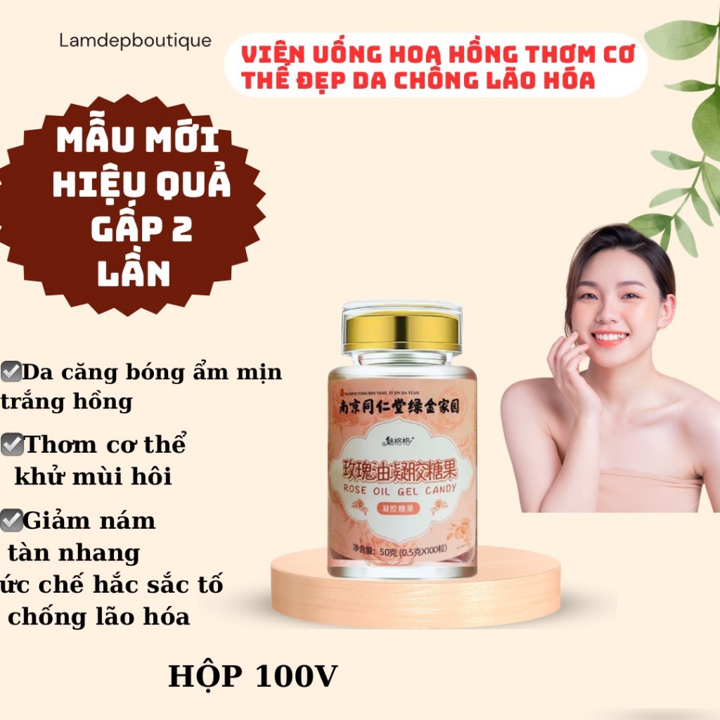 Viên Uống Tinh Dầu Hoa Hồng Thơm Cơ Thể, Chống Lão Hóa Đẹp Da Đồng Nhân Đường Chính Hãng [HỘP 100 VIÊN]