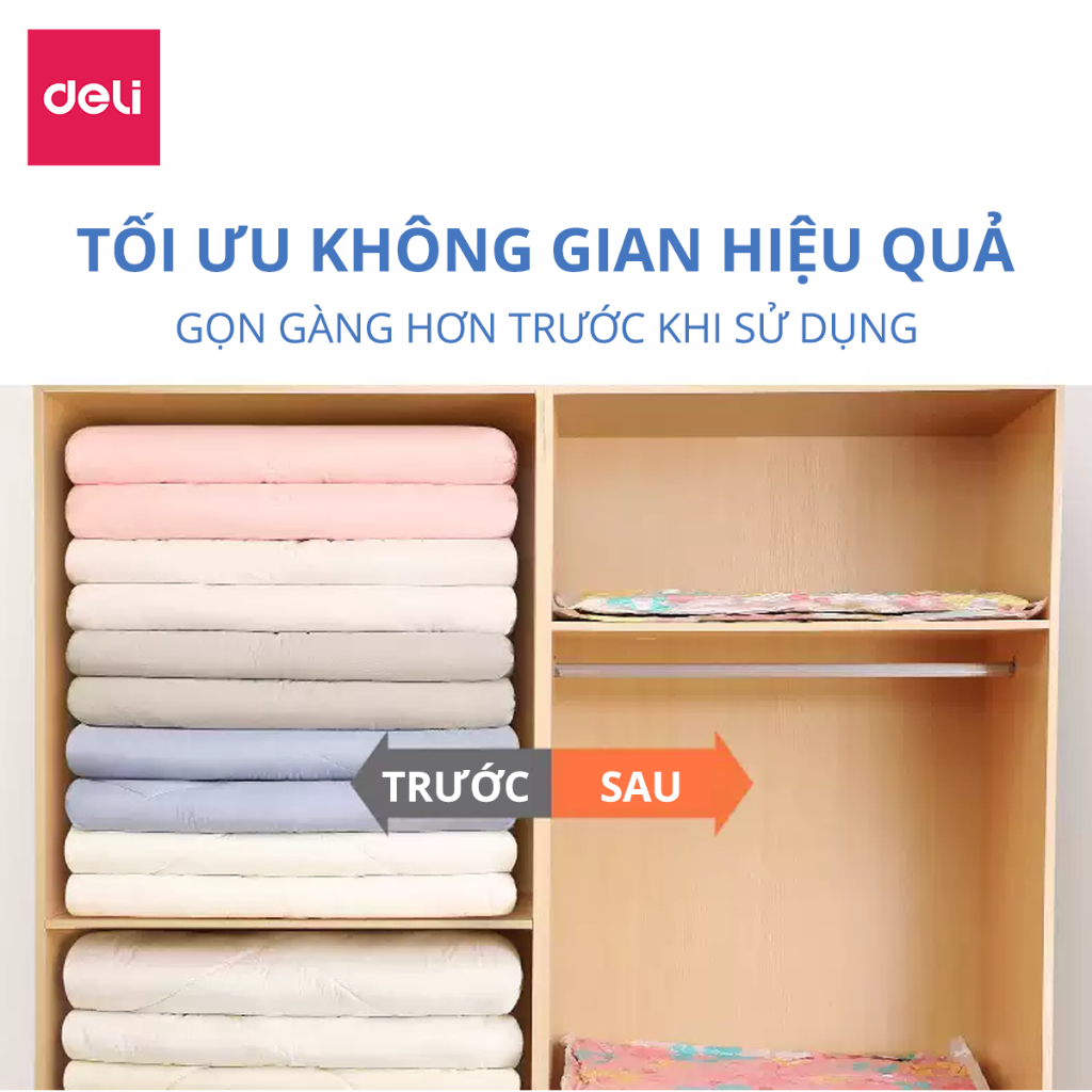 Combo 10 Túi Hút Chân Không Quần Áo Chăn Màn Đủ Size Deli Chống Ẩm Mốc Bảo Quản Quần Áo, Siêu Dai Tái Sử Dụng