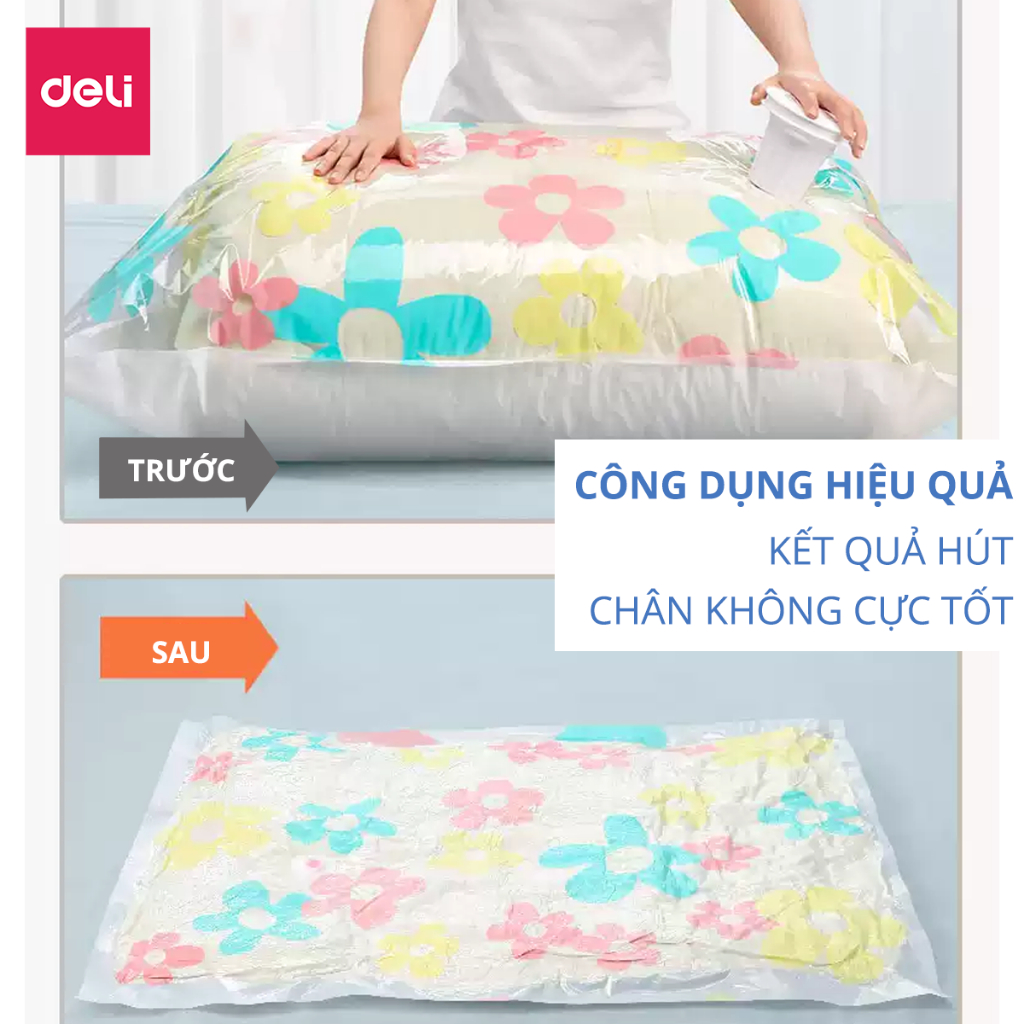 Combo 10 Túi Hút Chân Không Quần Áo Chăn Màn Đủ Size Deli Chống Ẩm Mốc Bảo Quản Quần Áo, Siêu Dai Tái Sử Dụng