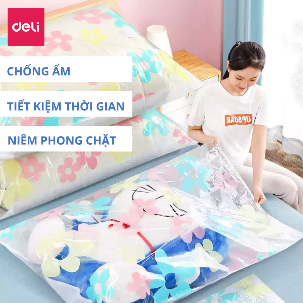 Combo 10 Túi Hút Chân Không Quần Áo Chăn Màn Đủ Size Deli Chống Ẩm Mốc Bảo Quản Quần Áo, Siêu Dai Tái Sử Dụng