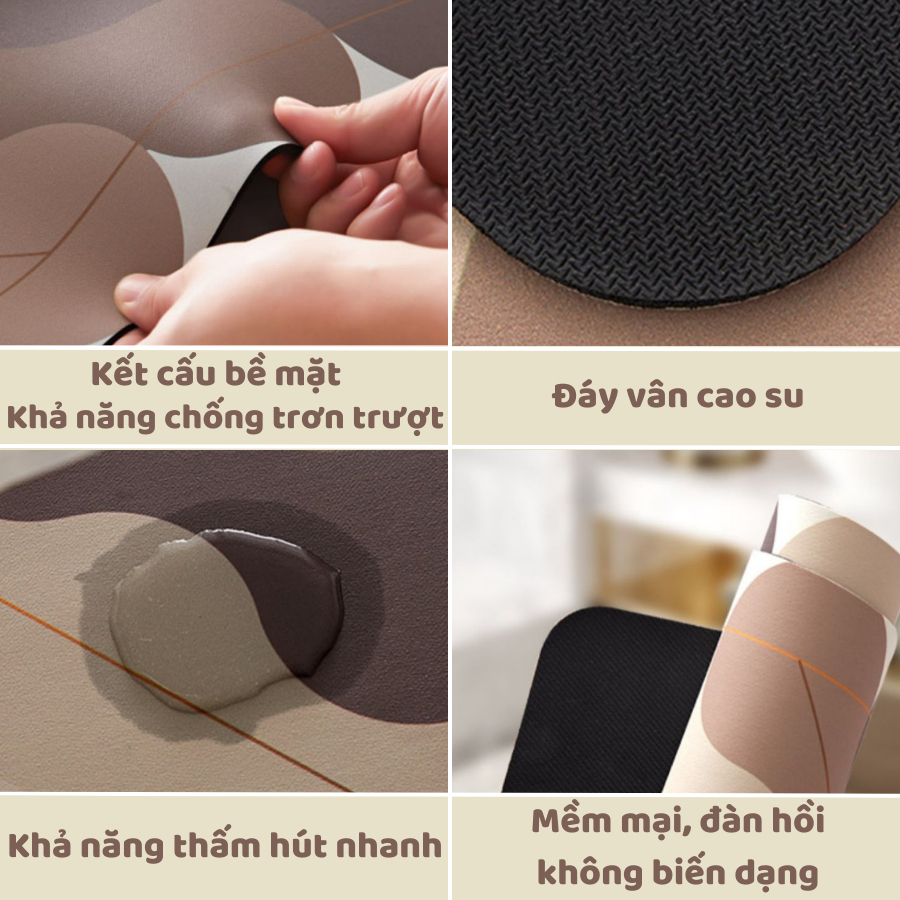 [HÀNG LOẠI 1] Thảm Trải Sàn Nhà Bếp Thấm Hút Nước Vải Tảo Cát,Thảm Chùi Chân Lót Cao Su Chống Trơn