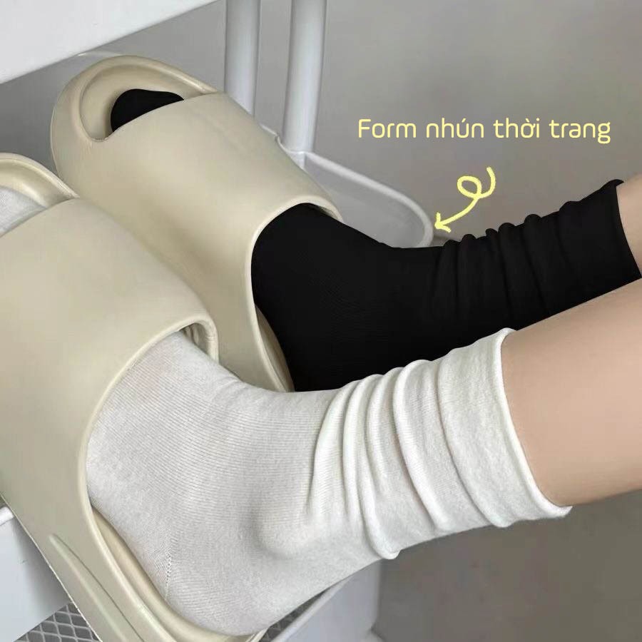 Tất vớ nữ 3 chiều cao đen và trắng trơn Basic dễ phối đồ, chất liệu cotton dệt kim dày dặn thoáng khí - Ekiu Shop