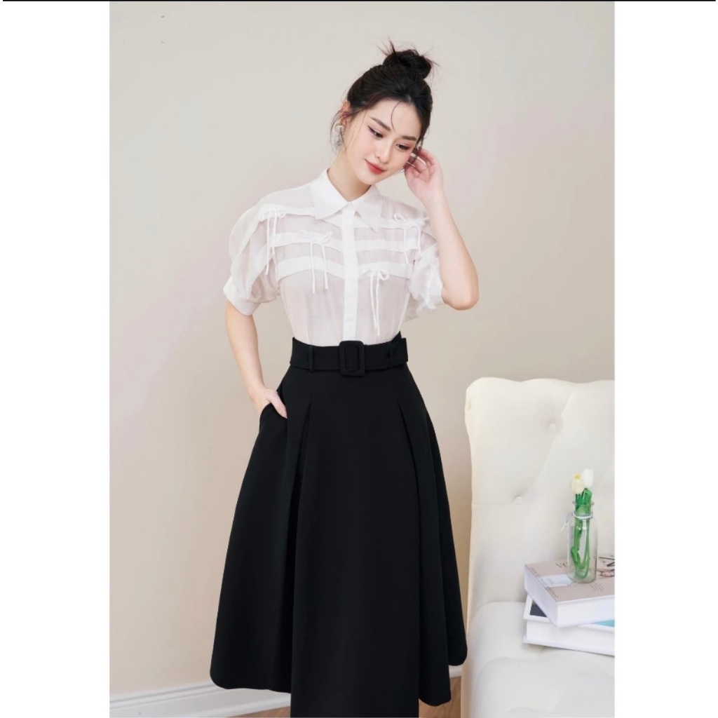 Chân váy Xòe 70cm Phối Đai Siêu Xinh Cho Các Nàng-Chất Liệu Vitex-Váy May 1 Lớp-Chân Váy Công Sở