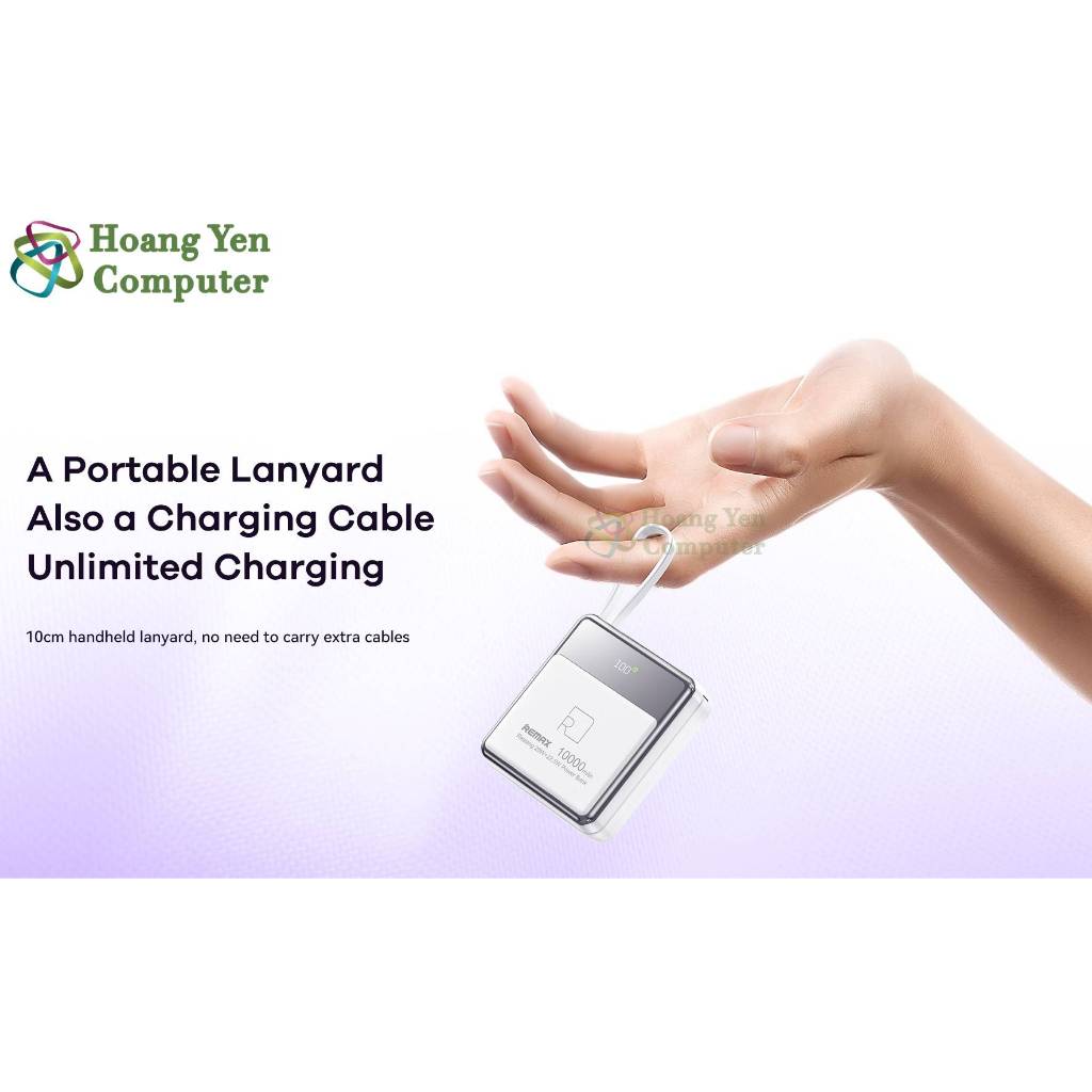 Sạc Dự Phòng Mini Remax RPP-605 10000Mah (Sạc Nhanh QC3.0, VOOC 2.0, PD20W), Tích Hợp Cáp Sạc - BH 1 Năm