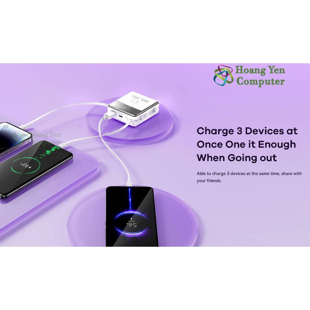 Sạc Dự Phòng Mini Remax RPP-605 10000Mah (Sạc Nhanh QC3.0, VOOC 2.0, PD20W), Tích Hợp Cáp Sạc - BH 1 Năm
