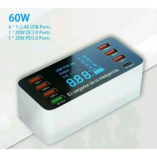 ✅ Bộ Sạc Nhanh PD3.0 QC3.0 22W 40W 60W 8 Cổng Bộ Sạc USB Type C Bộ Chuyển Đổi Hub Sạc Điện Thoại Nhiều Màn Hình LED