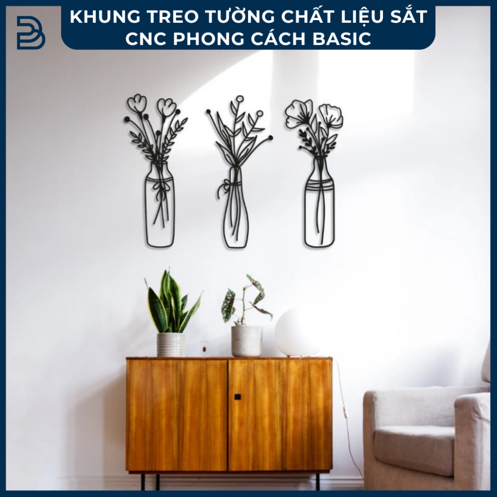 Tranh sắt CNC B08 | Bộ tranh sắt "Lọ hoa xinh xắn ", Treo tường nghệ thuật, Decor trang trí nội thất