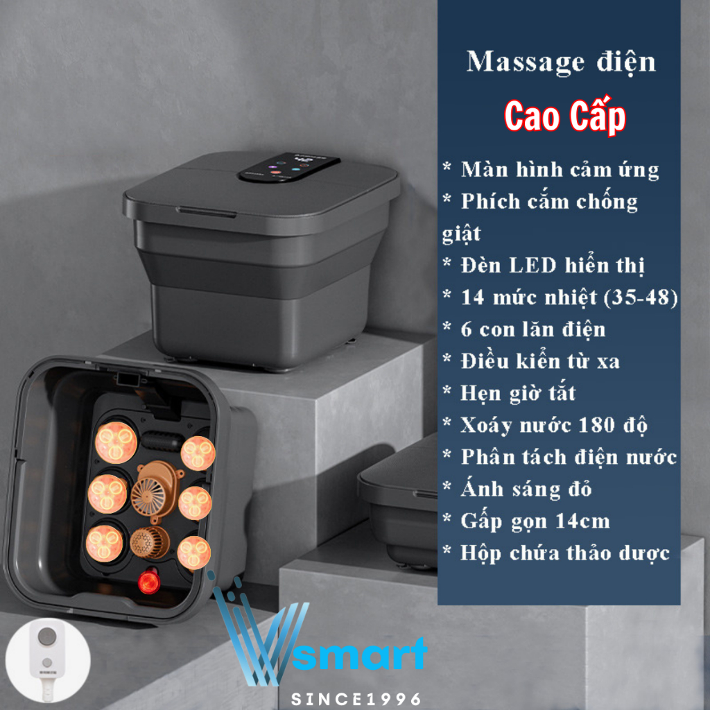 Bồn Ngâm Chân Massage Hồng Ngoại Cao Cấp, Chậu Ngâm Chân Con Lăn Sục Khí Massage Thư Giãn, Dụng Cụ Massage Chân Gấp Gọn