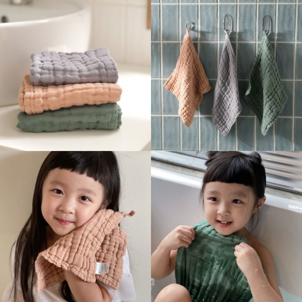 Ảnh Khăn lau mặt L'Ange chất liệu vải bông 9 lớp 22x22cm cho bé (set 3 cái) 2