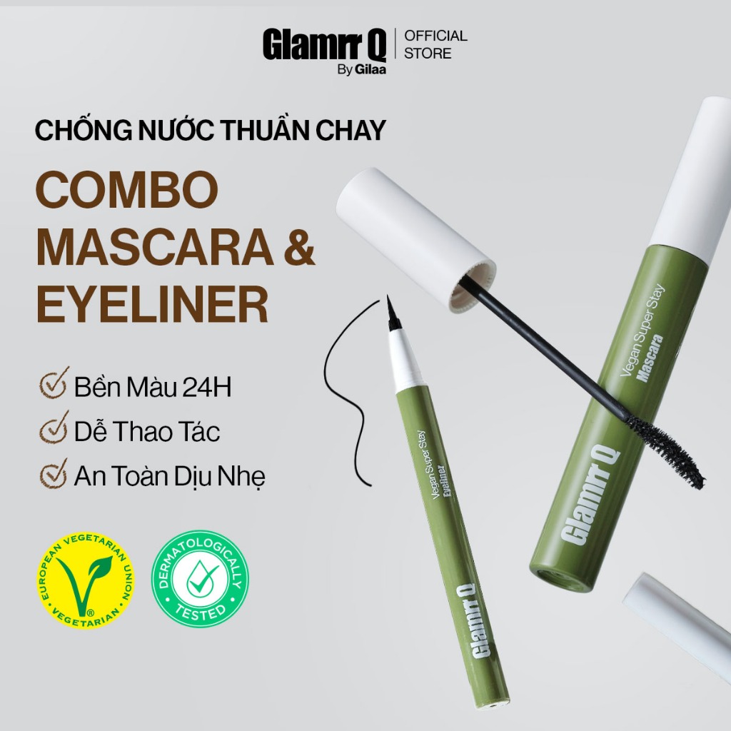 Ảnh Combo Mascara Glamrr Q Cong Dày Chống Nước Thuần Chay (7g) & Kẻ Mắt Glamrr Q Chống Nước Thuần Chay (0.6g) 1
