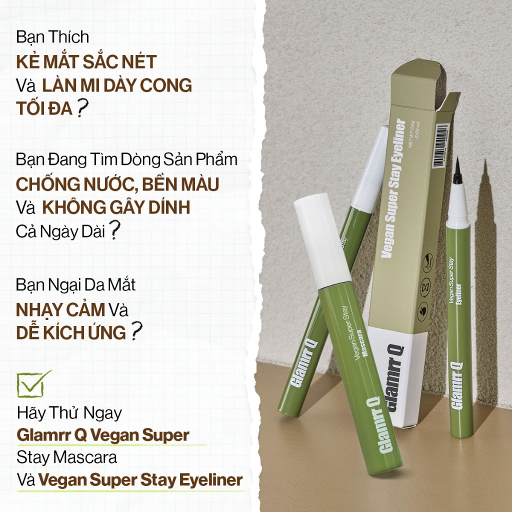 Ảnh Combo Mascara Glamrr Q Cong Dày Chống Nước Thuần Chay (7g) & Kẻ Mắt Glamrr Q Chống Nước Thuần Chay (0.6g) 2