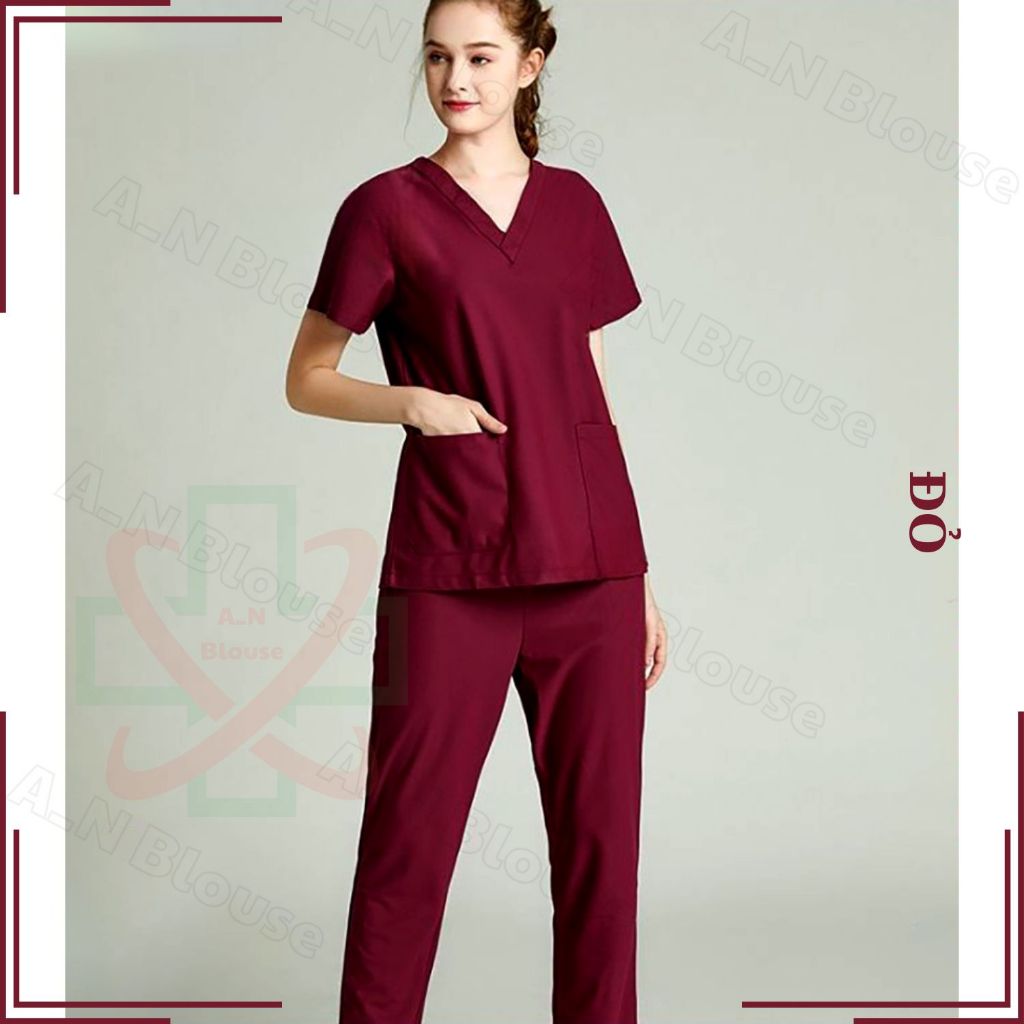 Bộ Scrubs Cotton Hàn - ĐỎ - đồng phục kỹ thuật viên cho nam nữ phục vụ bệnh viện, phòng khám, spa, thẩm mỹ viện