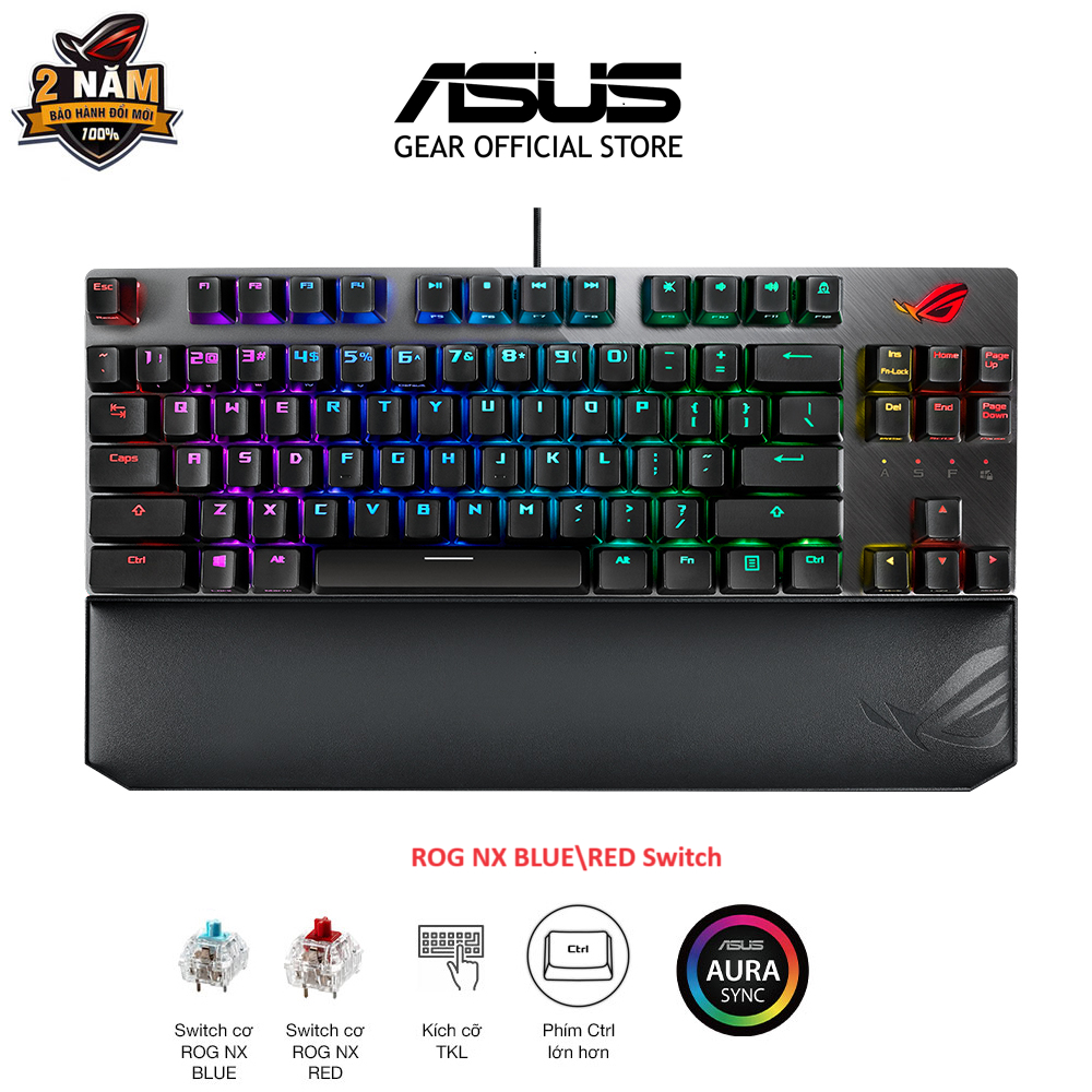 Bàn phím cơ gaming ASUS ROG STRIX SCOPE bản TKL Deluxe, ROG Switch RED\BLUE, vỏ nhôm, đệm tay công thái học