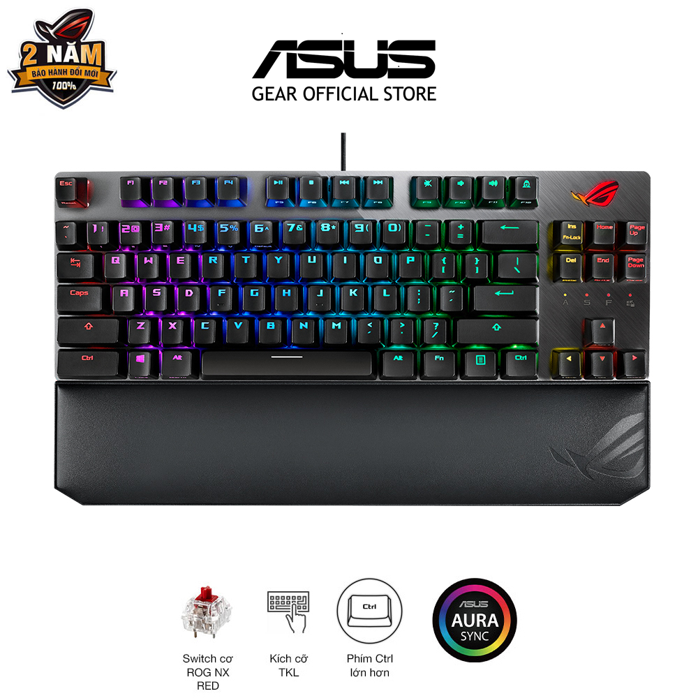 Bàn phím cơ gaming ASUS ROG STRIX SCOPE bản TKL Deluxe, ROG Switch RED\BLUE, vỏ nhôm, đệm tay công thái học