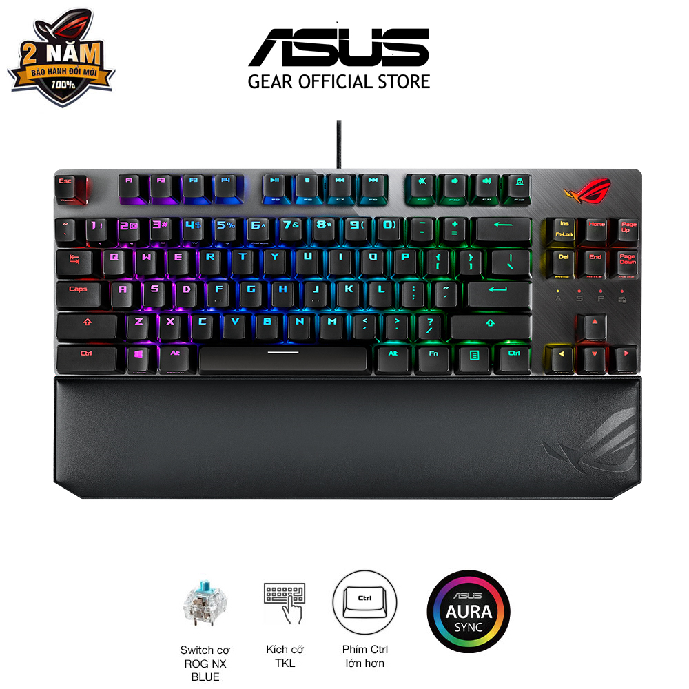 Bàn phím cơ gaming ASUS ROG STRIX SCOPE bản TKL Deluxe, ROG Switch RED\BLUE, vỏ nhôm, đệm tay công thái học