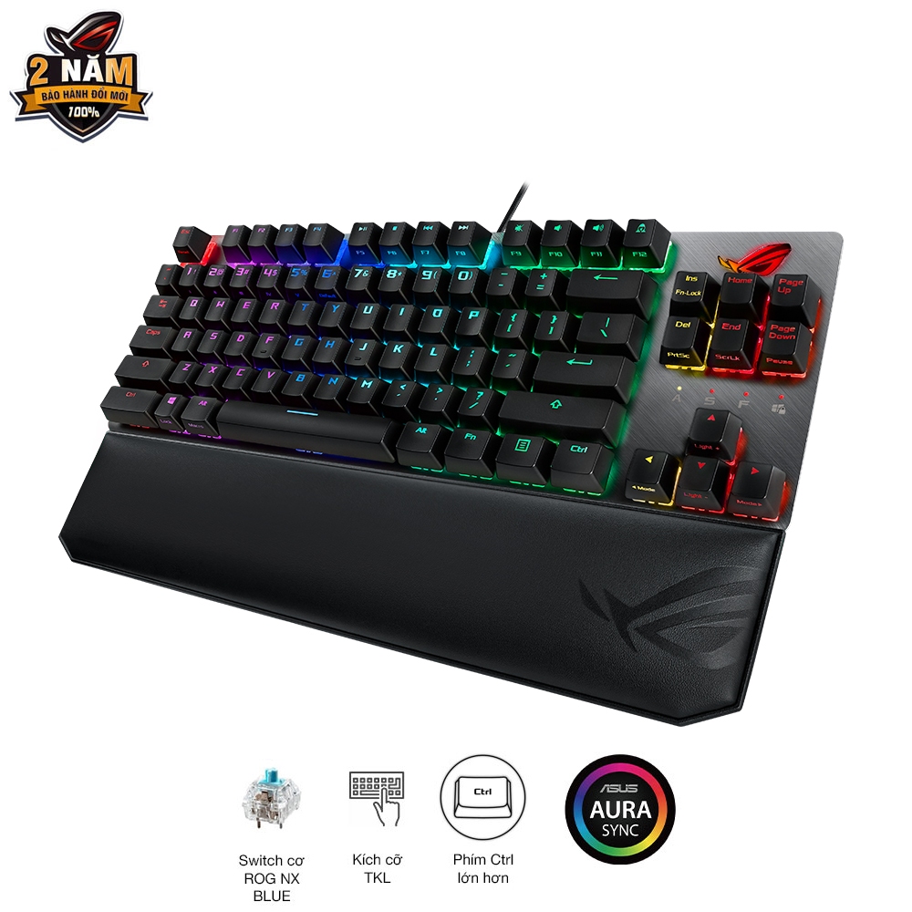 Bàn phím cơ gaming ASUS ROG STRIX SCOPE bản TKL Deluxe, ROG Switch RED\BLUE, vỏ nhôm, đệm tay công thái học