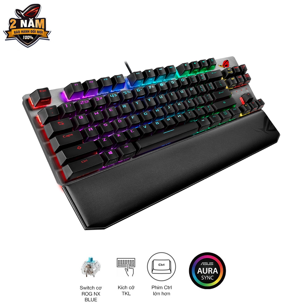 Bàn phím cơ gaming ASUS ROG STRIX SCOPE bản TKL Deluxe, ROG Switch RED\BLUE, vỏ nhôm, đệm tay công thái học