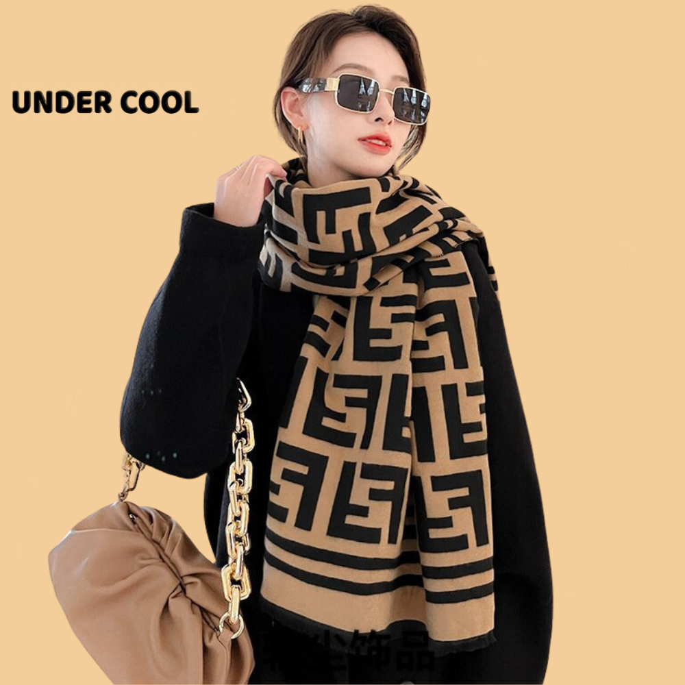 Khăn Choàng Dạ Nữ UNDERCOOL Phối Màu Đen Be Hoạ Tiết Trẻ Trung KC03
