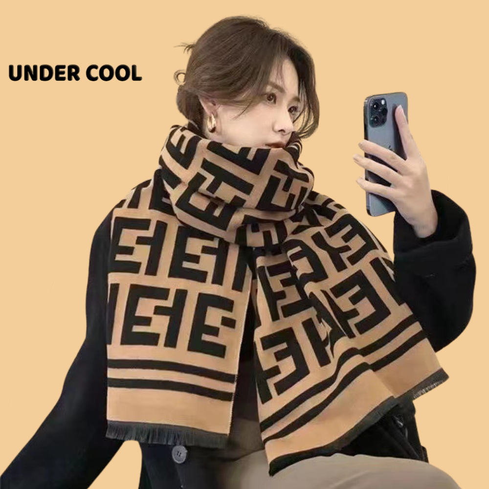 Khăn Choàng Dạ Nữ UNDERCOOL Phối Màu Đen Be Hoạ Tiết Trẻ Trung KC03