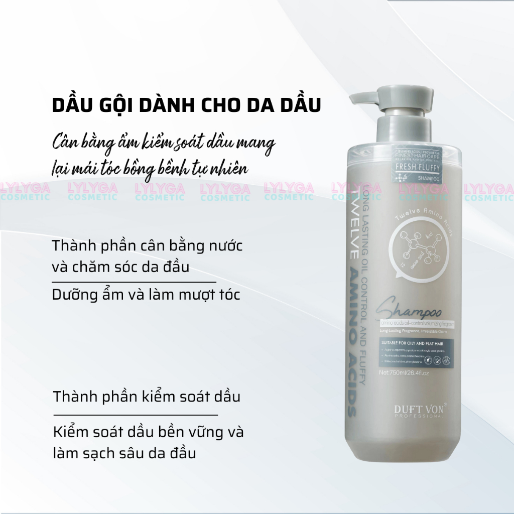 Dầu gội dầu xả phục hồi tóc hư tổn Duft Von 750ml 12 Amino Acid kiểm soát dầu giảm gàu dưỡng ẩm chăm sóc tóc toàn diện | BigBuy360 - bigbuy360.vn