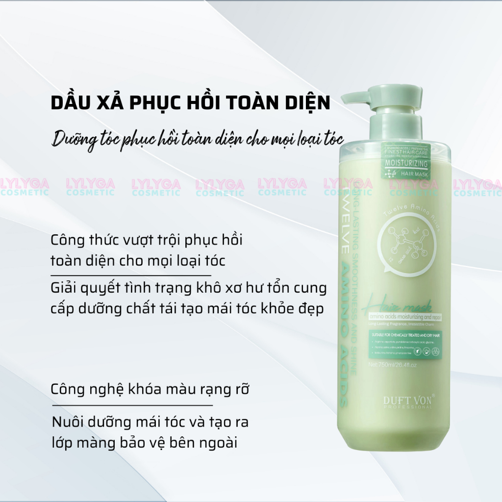Dầu gội dầu xả phục hồi tóc hư tổn Duft Von 750ml 12 Amino Acid kiểm soát dầu giảm gàu dưỡng ẩm chăm sóc tóc toàn diện | BigBuy360 - bigbuy360.vn