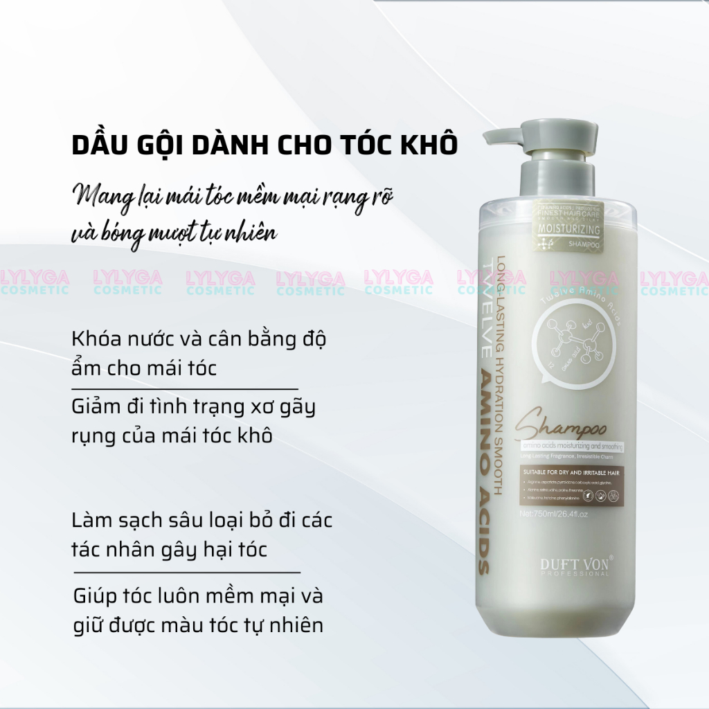 Dầu gội dầu xả phục hồi tóc hư tổn Duft Von 750ml 12 Amino Acid kiểm soát dầu giảm gàu dưỡng ẩm chăm sóc tóc toàn diện | BigBuy360 - bigbuy360.vn
